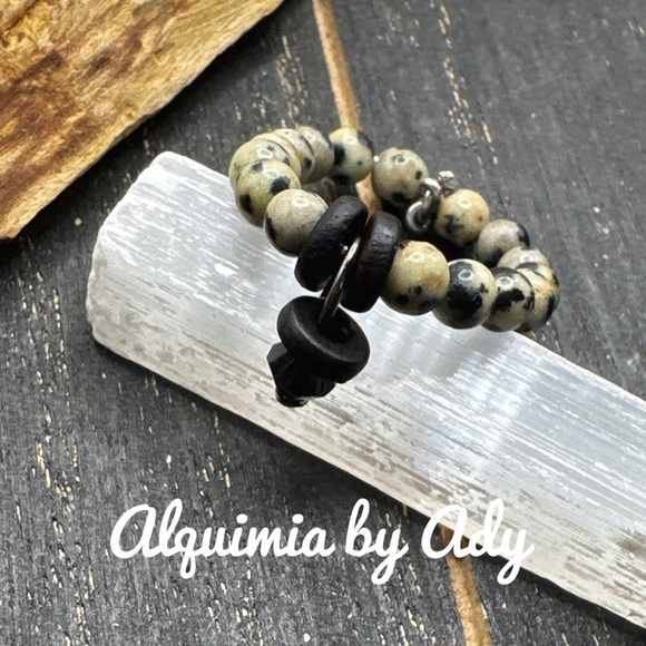 Dalmatian Jasper beaded handmade charms ring multi stones - Picture 1 of 2